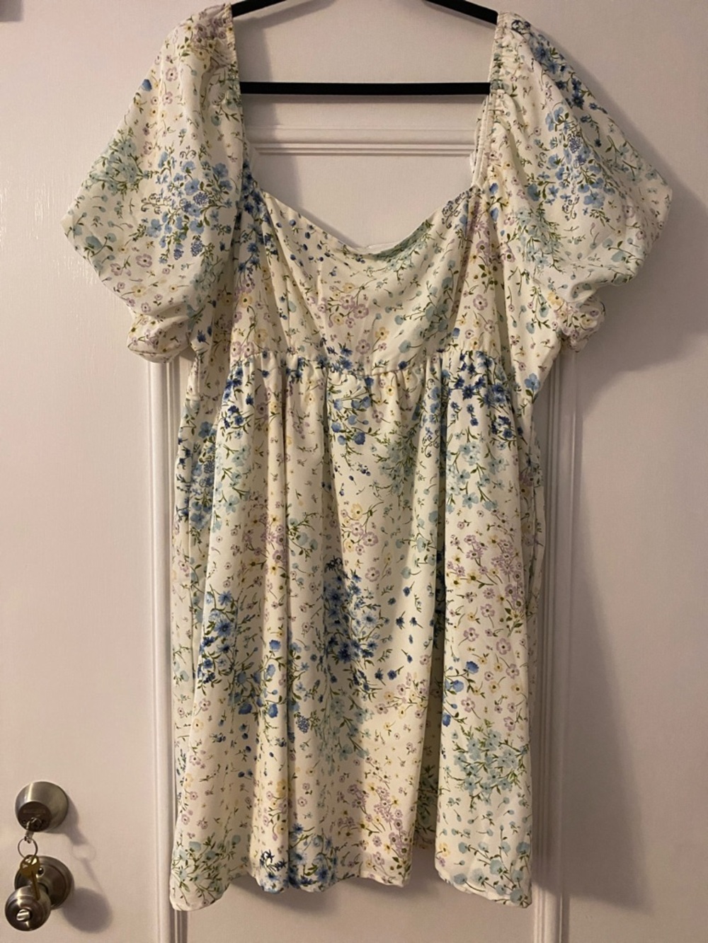 ARULA Cream Dress with Blue, Lavender, yellow and Green Floral Print